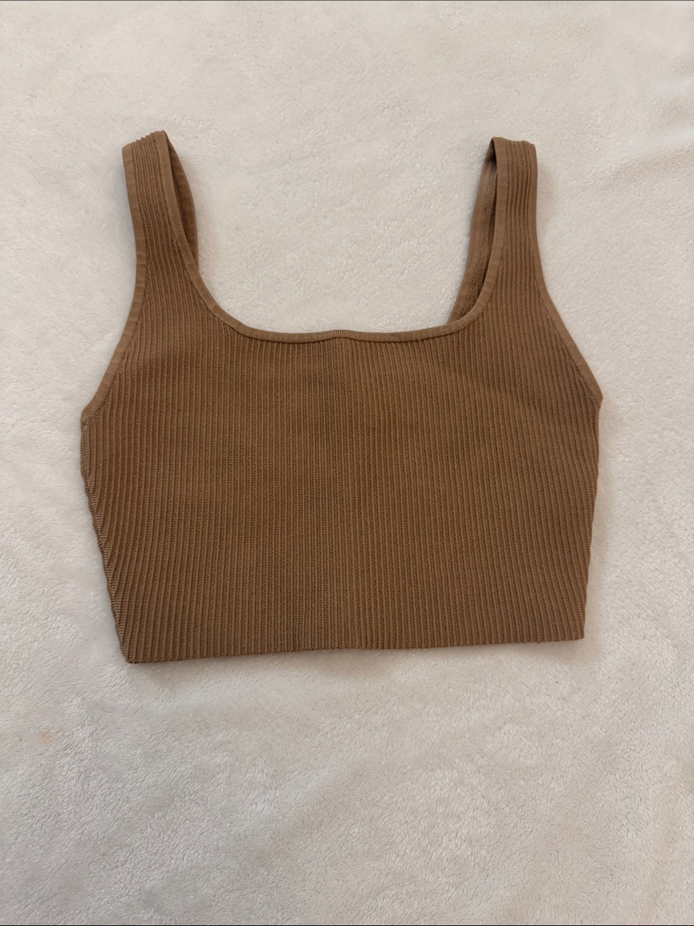Aritzia Babaton Ribbed Square Neck Sculpt Crop Tank in Taupe - Size Small